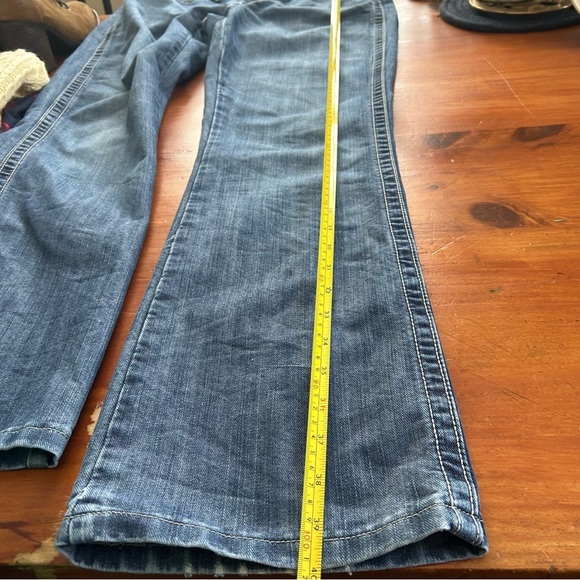 WRANGLER Medium Wash Pink Accents Womens Size 9/10 Low Rise Bootcut Jeans Cowboy - Picture 9 of 16